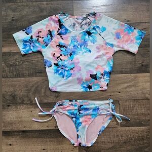 JoyLab Kids Floral Rashguard Set - Blue and Pink